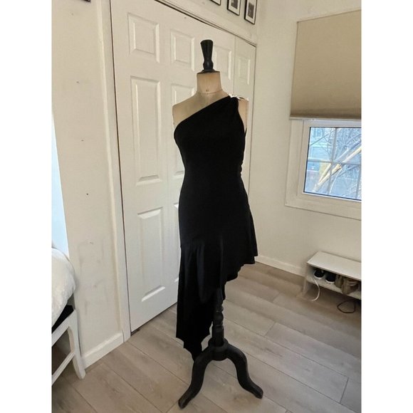 Vintage 90's Nicole Bakti Cocktail Dress One Shoulder Asymmetrical Hem Black XS - Picture 8 of 16